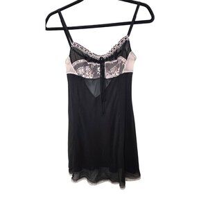 VTG Victoria Secret Sheer Black & Pink Y2K 90sLace Babydoll Nightgown Size S